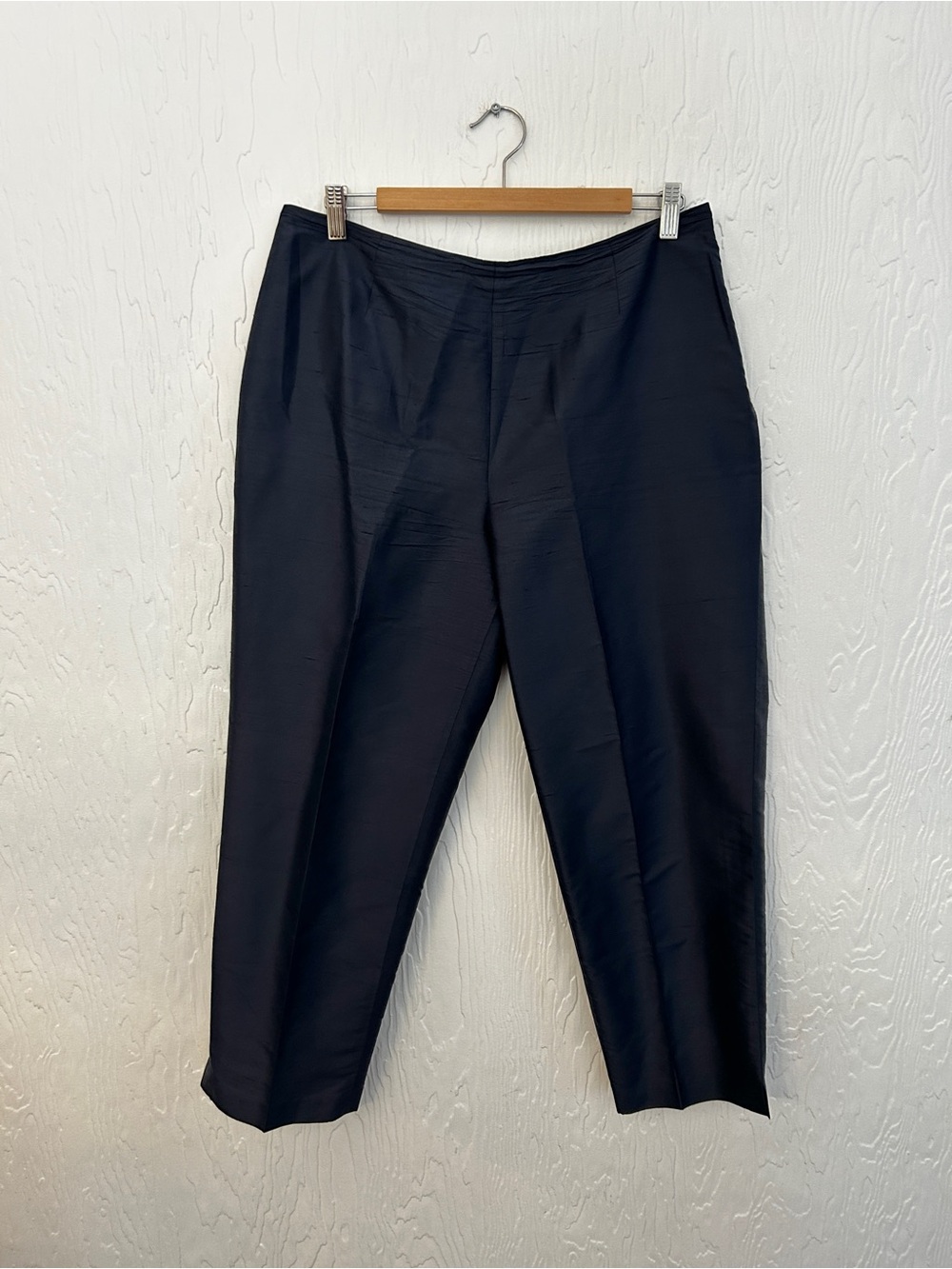 Vintage 90s 100% Silk Trouser Navy‎ Blue Size 10 Ankle Length Straight Minimal